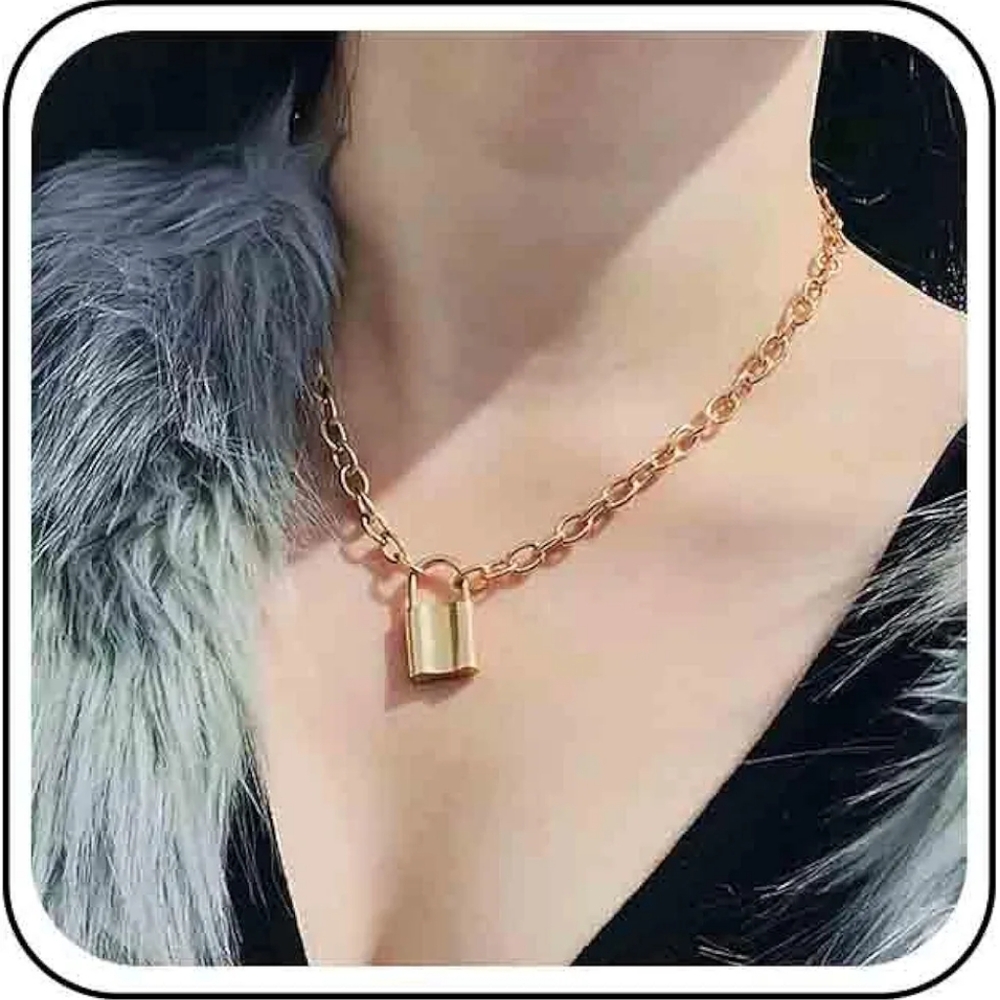 Womens Lock Pendant Choker Necklace